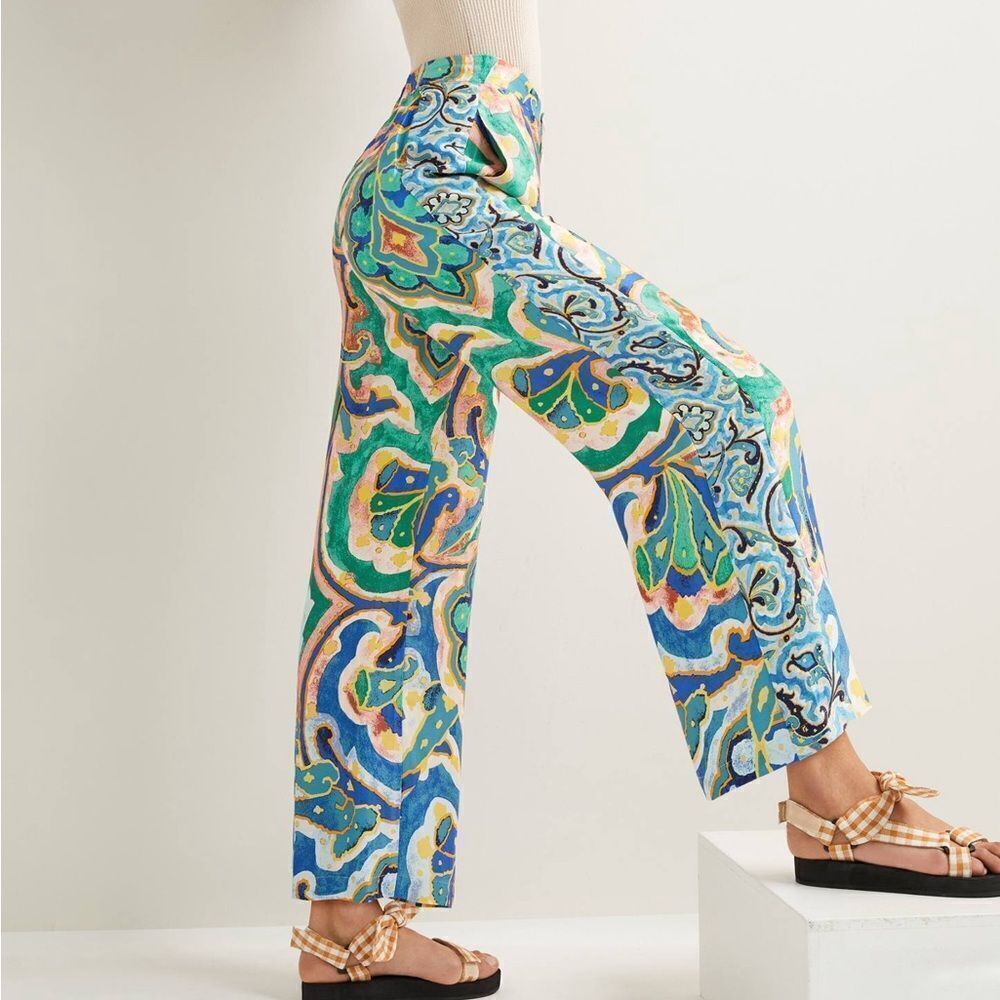 Maeve Anthropologie Women’s Size 2p Rhiannon Satin Cropped Flare Pants Wide Leg